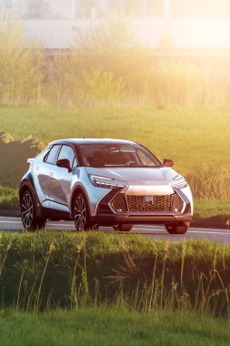 Temiz yolda son sürat giden elektrikli araç.