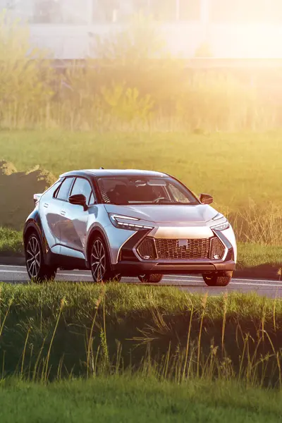 Temiz yolda son sürat giden elektrikli araç.