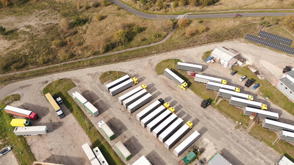 Aerial shot of trailers in storage lot
