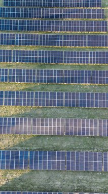 Temiz enerji çiftliğinde dikey güneş paneli sıraları