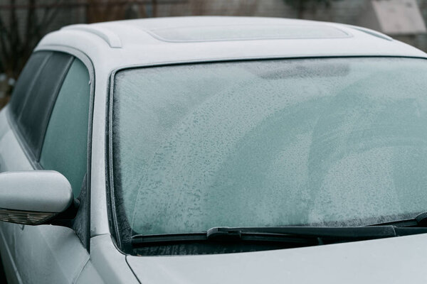 Cold weather frost on car windshield