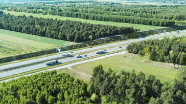 Orman otobanındaki arabaların hava görüntüleri