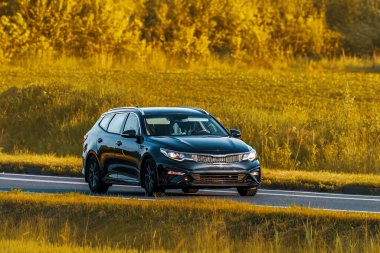 Doğada kaldırımlı kırsal yolda bir araba.