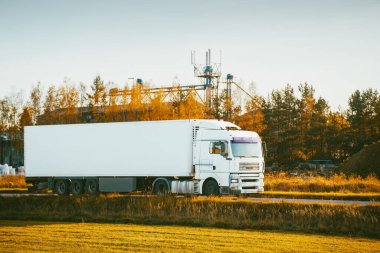 Kırsal asfalt yolda yük kamyonu.