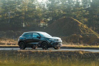 Yol kenarı manzaralı lüks bir araç.