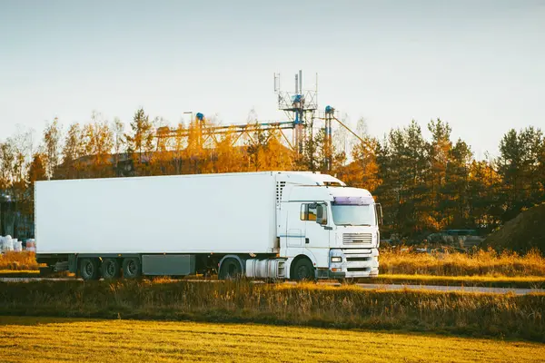 Kırsal asfalt yolda yük kamyonu.