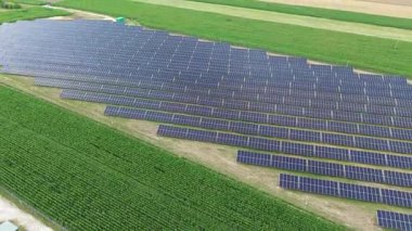 Güneşli gökyüzünün altında büyük fotovoltaik alan