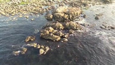 Kıyı kasabası manzaralı bir kayalık kıyı şeridi boyunca