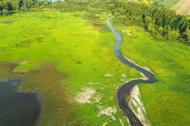 Sarmal nehir ve ormanlık arazili yeşil alanlar.