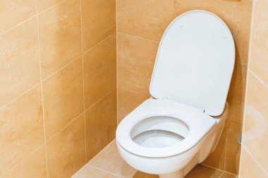 Yüzen duvarla kaplı tuvalet desenli.