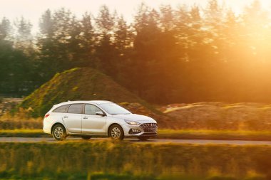 Aile arabası yaz gezisinde manzaralı.