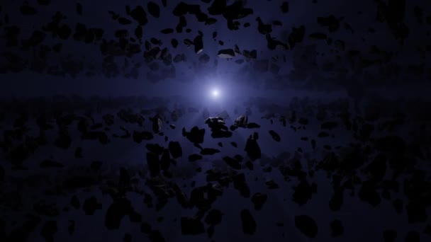 Asteroidy Powoli Poruszają Się Wokół Świecącej Gwiazdy Mgle — Wideo stockowe