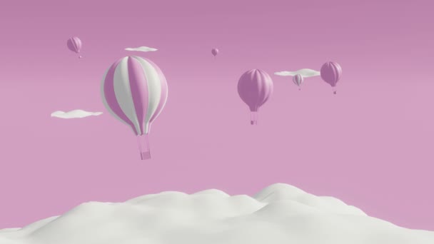 Globos Flotan Entre Nubes Feliz Cielo Rosa — Vídeos de Stock