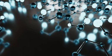 Aynalı arkaplan üzerindeki moleküler yapının metalik modeli