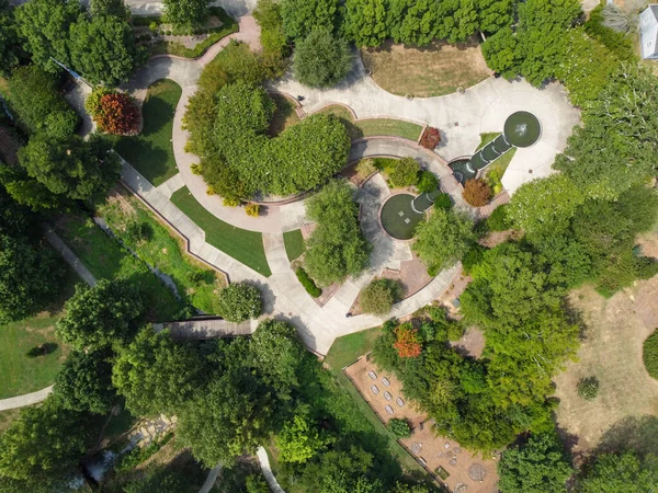 Overhead view of hardscape at public garden and park in South Carolina, USA