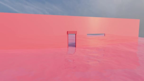 Рендеринг Розовый Дверной Проем Жидкость Голубым Небом — стоковое видео