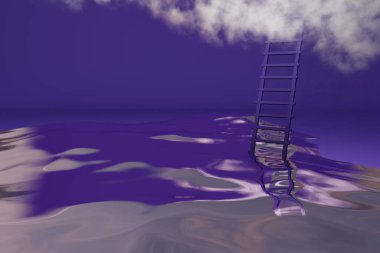 3 boyutlu merdiveni su birikintisinden bulutlara dönüştürme