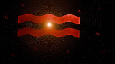 Tanınmış akvaryum sembolü ve astrolojik arkaplanın 3D görüntüsü