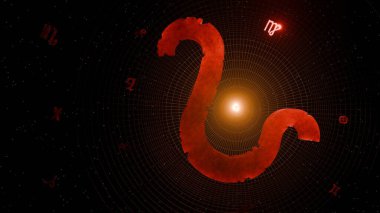 Tanınmış aslan sembolü ve astrolojik arkaplanın 3D görüntüsü