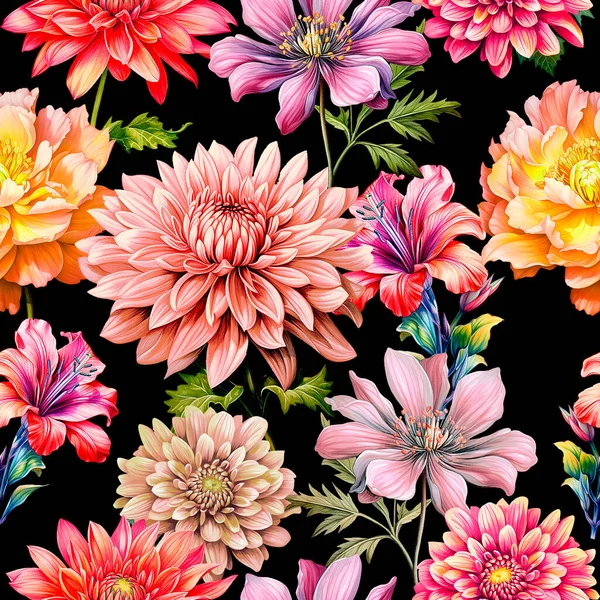 Patrón Sin Costura Con Flores Dibujadas Mano Ilustración Floral Imagen De Stock