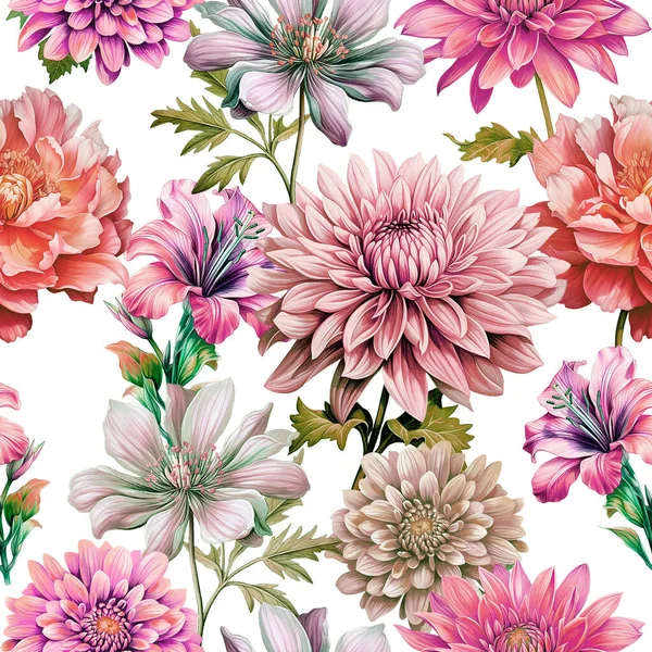 Patrón Sin Costura Con Flores Dibujadas Mano Ilustración Floral Imagen De Stock