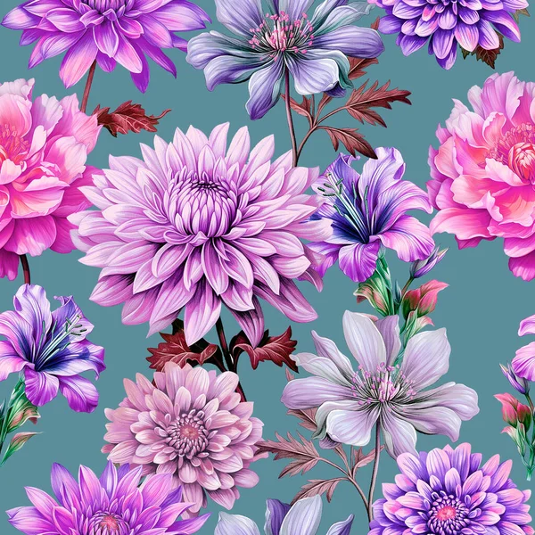 Bezešvé Vzory Ručně Kreslenými Květinami Květinová Ilustrace Stock Obrázky