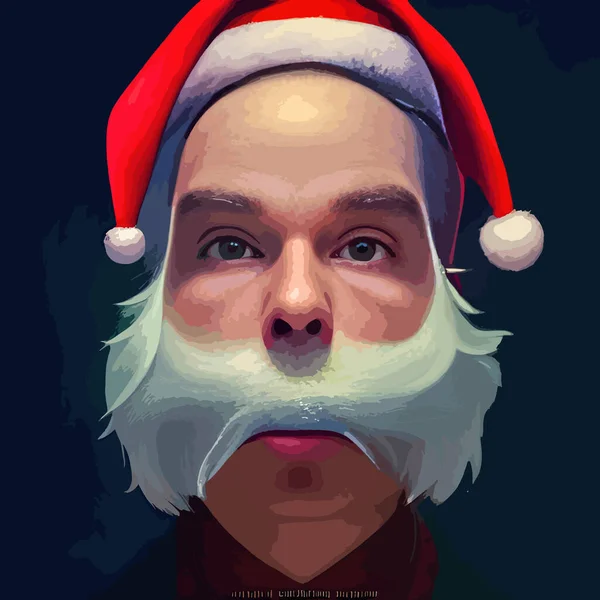 Portret Van Kerstman Feestelijke Inrichting Een Houten Huis Nieuwjaarsstemming Spirit — Stockvector