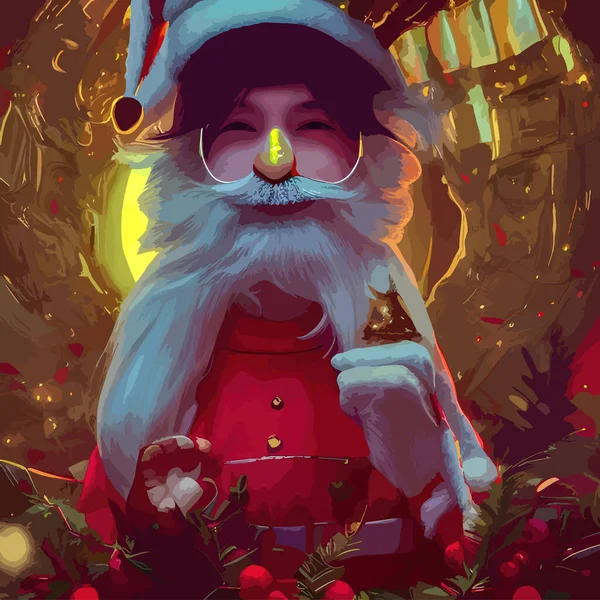 Portrait Père Noël Intérieur Festif Dans Une Maison Bois Ambiance — Image vectorielle