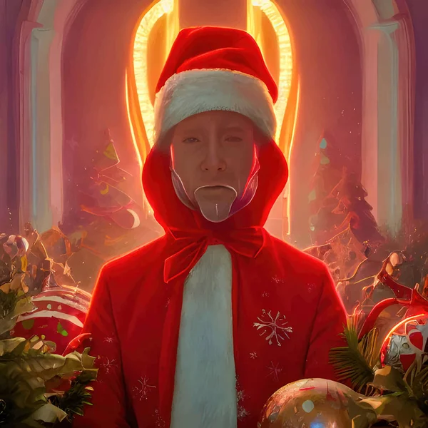 Noel Baba Nın Portresi Ahşap Bir Evde Şenlikli Bir Mekan — Stok Vektör