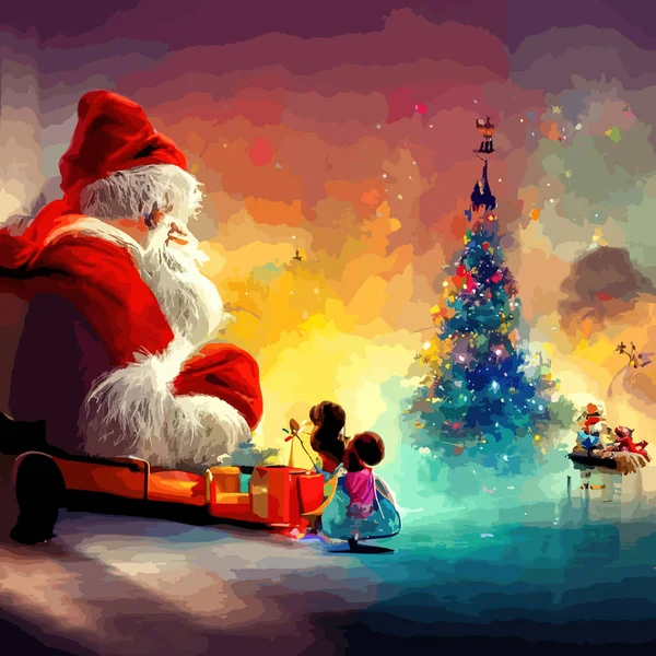 Санта Клаус Святковий Інтер Дерев Яному Будинку Веселий Настрій Нового — стоковий вектор