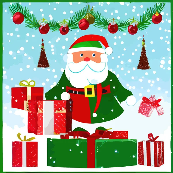Noël Nouvel Fond Père Noël Avec Des Cadeaux Arbre Noël — Image vectorielle