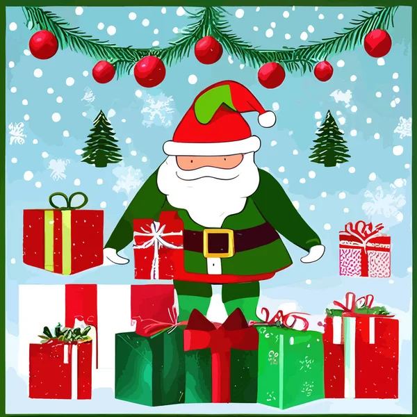 Święta Nowy Rok Święty Mikołaj Prezentami Choinka Jajami Ilustracja Wektora — Wektor stockowy