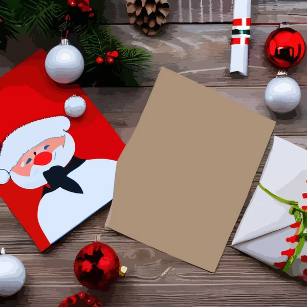 Christmas New Year Background Santa Claus Gifts Christmas Tree Balls — Stock Vector