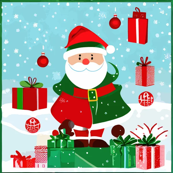 Рождество Новый Год Санта Клаус Подарками Рождественская Елка Яйцами Векторная — стоковый вектор