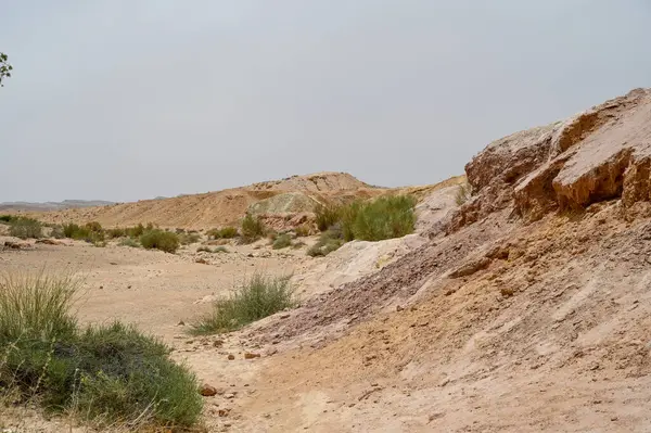 Bel Paesaggio Asciutto Con Sabbia Colorata Cieli Nuvolosi Nel Deserto — Foto Stock