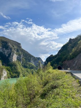  Sırbistan ve Bosna-Hersek sınırındaki Drina Nehri, yaz mevsimi. Yüksek kalite fotoğraf