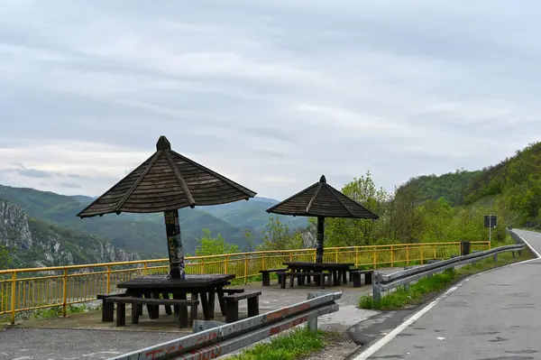 View at road in Danube gorge in Djerdap on the Serbian-Romanian border. High quality photo