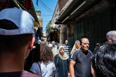 Kudüs, İsrail - 1 Eylül 2023 Eski kasabada pazar pazarı. Yüksek kalite fotoğraf