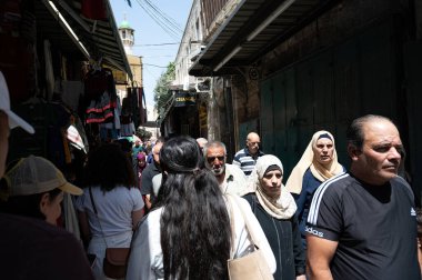 Kudüs, İsrail - 1 Eylül 2023 Eski kasabada pazar pazarı. Yüksek kalite fotoğraf