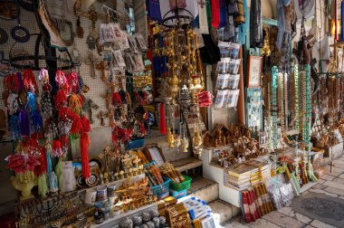 Kudüs, İsrail - 1 Eylül 2023 Eski kasabada pazar pazarı. Yüksek kalite fotoğraf