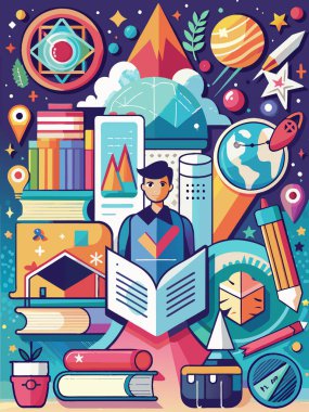 Geometrik şekilli, cesur tasarım elementleri ve modern tipografisi olan modaya uygun karalama tarzında posterler veya kapaklar. Okula, üniversiteye, eğitime, öğrenme konseptine. Reklam, markalaşma, afiş için şablonlar. 