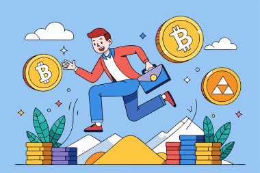 A man in the world of cryptocurrency in pursuit of success clipart