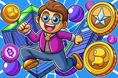 A man in the world of cryptocurrency in pursuit of success clipart