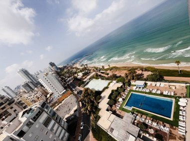 View from a hotel window of the coastline in Netanya, Israel. High quality photo clipart