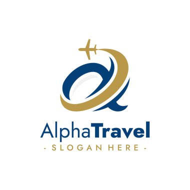 Alfa Seyahat Logosu. Havacılık ajansı tasarımı. Vektör illüstrasyonu