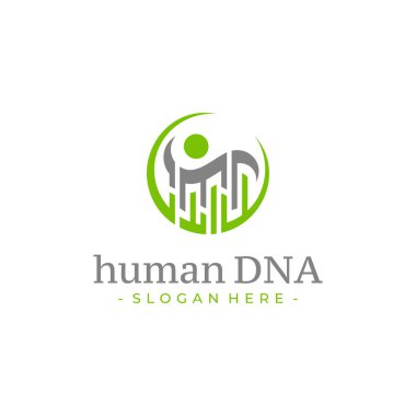 İnsan DNA logosu tasarım vektörü. Sağlık hizmeti sembolü şablonu.