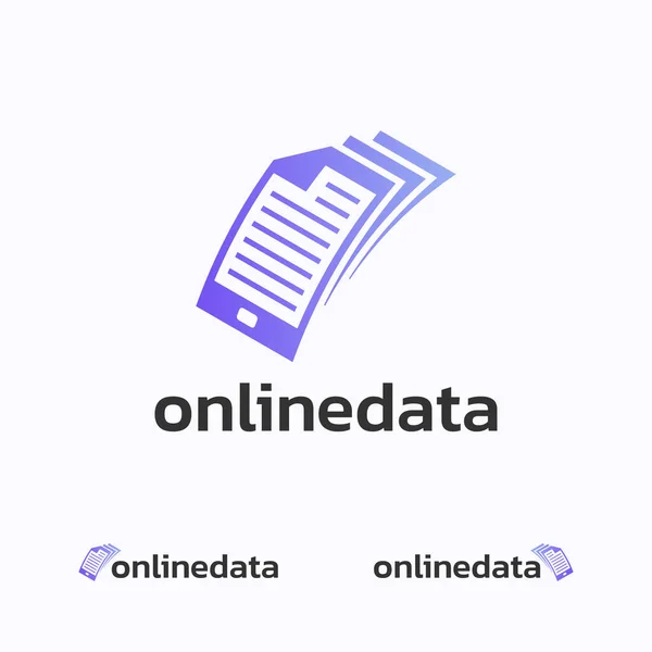 Online Data Logo Ontwerp Vector Telefoon Met Document Bladen Symbool — Stockvector