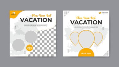 Dünya Seyahat Ajansı sosyal medya şablonu. Kare afiş tasarımı arkaplanı.