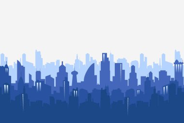 Modern şehir manzarası silueti arka planı. Vektör illüstrasyon afişi şablonu