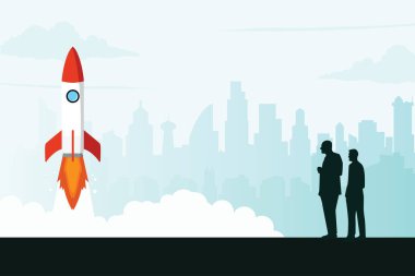 Yenilikçi iş geliştirme silueti geçmişi. Başlangıç proje yönetimi vektör illüstrasyon poster tasarım şablonu